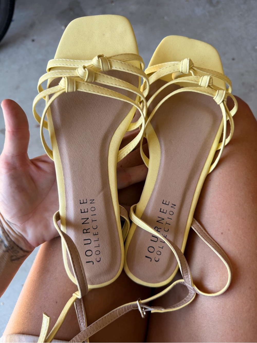 Journee Collection Yellow Strappy Square-Toe Lace-Up Sandals wrap around ankle
